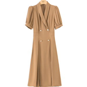 PS39009# 夏季新品修身纯色气质v领短袖通勤双排扣西装连衣裙 服装批发女装直播货源