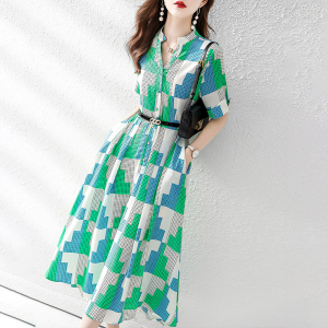 MY2659#夏季时尚气质优雅简约条纹撞色通勤气质显瘦显长女装连衣裙