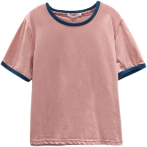 PS41528# 棉面料夏季新款宽松纯色拼色T恤短袖女