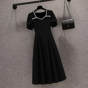 KM19919#大码女装范同款法式方领连衣裙夏2022新款气质显瘦赫本风裙子