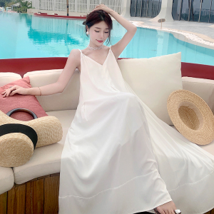 PS44994# 法式白色吊带连衣裙女夏季新款拍照三亚海边度假沙滩裙子超仙 服装批发女装直播货源