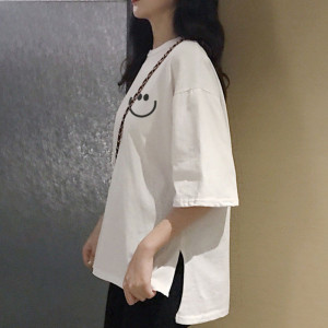 KM19004#夏季新款纯棉t恤女短袖宽松设计感白色半袖辣妹上衣
