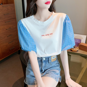 PS42356# 新款夏设计感撞色拼接短袖T恤女ins韩版字母印花宽松上衣 服装批发女装直播货源