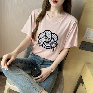 PS36946# 甜美印花钉珠纯棉短袖t恤女装夏装新款设计感洋气上衣 服装批发女装直播货源