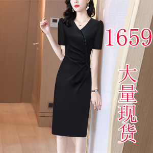 RM17149#连衣裙小众设计2023新款气质洋气OL女士时尚包臀裙黑色裙子夏季