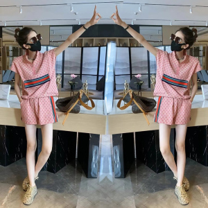 PS36703# 夏季时尚运动休闲套装女高级感洋气短袖上衣高腰短裤两件套潮 服装批发女装直播货源