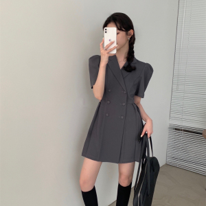 PS46013# 韩版收腰双排扣西装短袖连衣裙 服装批发女装直播货源
