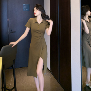 PS41590# 休闲polo领连衣裙子胖mm显瘦高级感气质长裙女装夏季新款