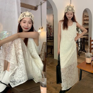 KM15620#新中式 改良旗袍 蕾丝盘扣不对称背心VS半身裙套装