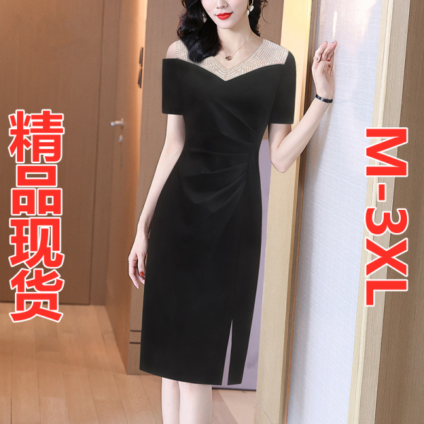 RM5883#连衣裙夏季女2023新款亮片小众设计修身高端黑色气质包臀裙子...