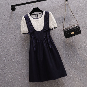 TR21954# 大码女装夏季新款假两件连衣裙 服装批发女装服饰货源