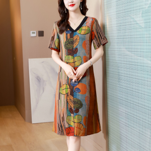 RM10463#大码妈妈装真丝连衣裙 新款夏季高端洋气大牌桑蚕丝长裙子减龄