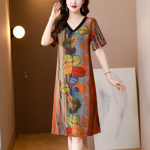 RM10463#大码妈妈装真丝连衣裙 新款夏季高端洋气大牌桑蚕丝长裙子减龄