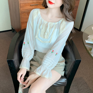 KM16125#韩版冰丝防晒衬衫女夏季透气设计感刺绣仙女上衣