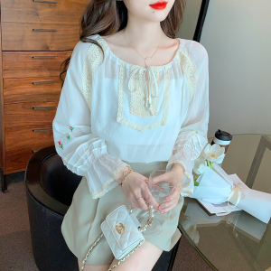PS47163# 韩版冰丝防晒衬衫女夏季透气设计感刺绣仙女上衣 服装批发女装直播货源