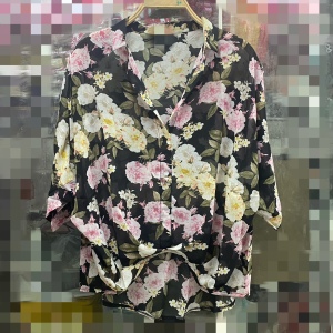 PS44672# 雪纺衫两件套女夏季宽松短袖收腰上衣新款小个子碎花时尚小衫