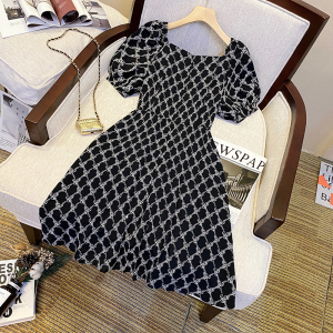 RM3044#大码女装 夏装新款胖mm泡泡袖法式气质方领连衣裙