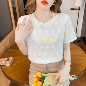 PS41028# 短袖t恤女夏中长韩版提花字母圆领新款上衣大码女装 服装批发女装直播货源