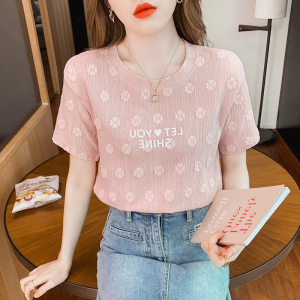 PS41028# 短袖t恤女夏中长韩版提花字母圆领新款上衣大码女装 服装批发女装直播货源