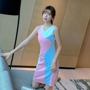 PS41549# 泫雅风韩版并接修身无袖短款性感内搭包臀裙