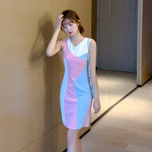PS41549# 泫雅风韩版并接修身无袖短款性感内搭包臀裙