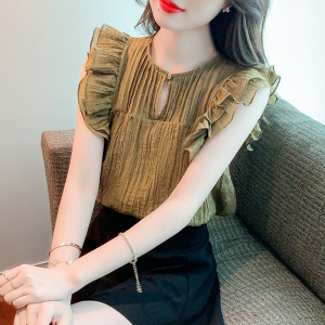 KM20517#夏装新款韩版娃娃衫短袖荷叶边雪纺衫上衣女