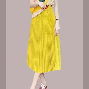 KM18114#夏装新款女装小香风套装冷淡风高级感黄色百褶连衣裙子秋装