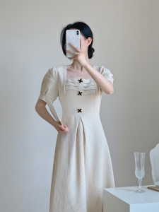 PS41470# 夏季新款女装复古收腰显瘦高端轻奢设计感小众气质连衣裙