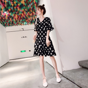 PS41557# 夏装新款V领仙女风甜美收腰减龄显瘦连衣裙