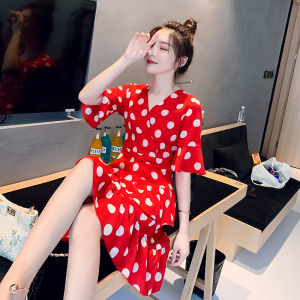 PS41557# 夏装新款V领仙女风甜美收腰减龄显瘦连衣裙