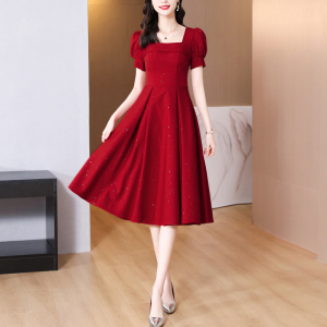 RM8022#夏季新款韩版修身气质显瘦酒红色连衣裙结婚礼服回门订婚