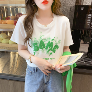 PS42619#  夏新款韩版宽松休闲字母白色短袖t恤+糖果批肩两件套 服装批发女装直播货源