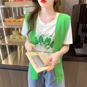 PS42619#  夏新款韩版宽松休闲字母白色短袖t恤+糖果批肩两件套 服装批发女装直播货源
