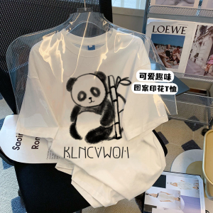 CX9312# 最便宜服装批发 拉架可爱趣味大熊猫印花夏新款短袖T恤女
