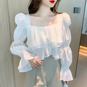 RM1030#纯色法式设计感短款上衣漂亮时尚雪纺百搭女