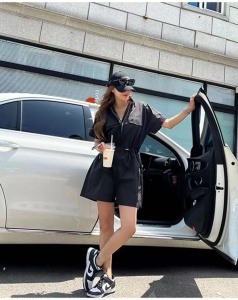 PS44305# 韩国chic宽松拉链抽绳阔腿连体短裤 服装批发女装直播货源