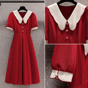 KM19915#新款大码女装大码红色连衣裙女夏梨型身材胖mm裙子显瘦小黑裙