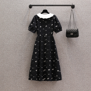 RM2410#大码女装夏季法式气质显瘦连衣裙2023新款胖mm遮肉减龄碎花裙