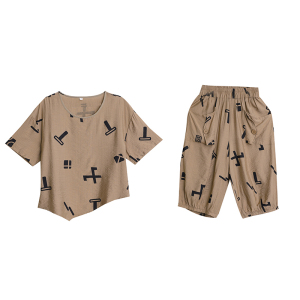RM4173#大码女装夏季新款时尚洋气宽松胖MM休闲字母印花两件套套装