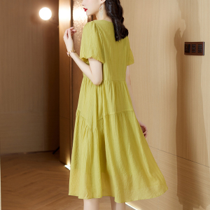 KM17621#法式时尚绿色肌理感修身显瘦连衣裙2022夏季新款气质