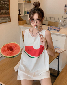 PS44823# 夏季新款水果印花宽松无袖背心T恤 服装批发女装直播货源