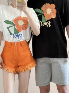 RM18298#夏季情侣抖音200克后包条纯棉大码女装夏字母印花短袖T恤