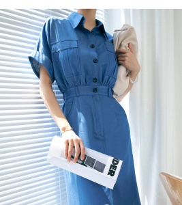 PS43521# 高级设计感衬衫裙女装夏季新款法式Polo领收腰显瘦连衣裙 服装批发女装直播货源