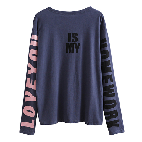 Korean chic loose letter printing long-sleeved T-shirt top women's autumn new student all-match slimming T-shirt tide