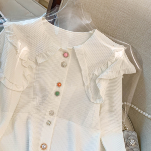 RM974#娃娃领白色衬衫女设计感小众春季2022新款学院风减龄别致上衣