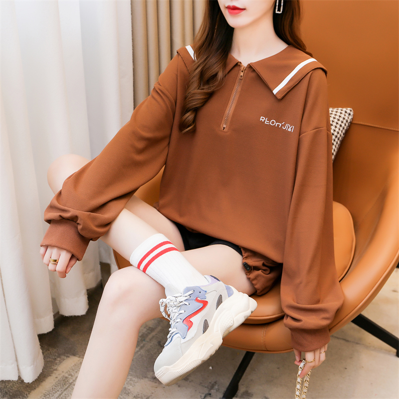 2024 spring clothing real shot autumn hot style letter trendy sweatshirt women's thin long-sleeved waffle polo plus size women's clothing