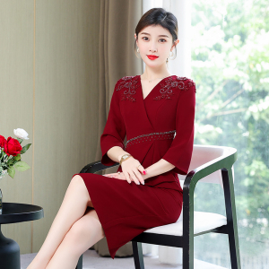RM3265#年轻洋气妈妈婚礼礼服裙高贵红色连衣裙高端结婚喜婆婆婚宴装夏季