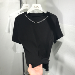 PS44102# 链条字母不规则短袖t恤时尚百搭字母印花打底衫上女夏季新款 服装批发女装直播货源