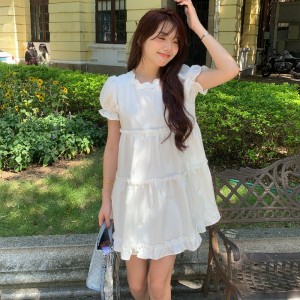 PS45436# 韩版ins风夏季新款连衣裙设计感别致纯色圆领系带裙 服装批发女装直播货源