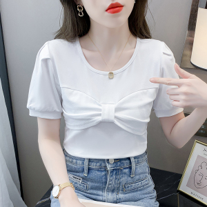 KM18093#夏季新款蝴蝶结设计感小众短袖T恤女显瘦百搭短袖上衣潮